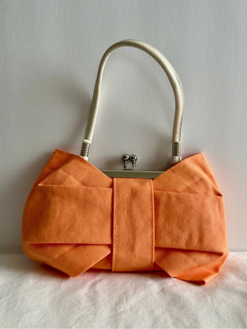 Vintage The Children's Place Orange Bow-Front Handbag with White Handle